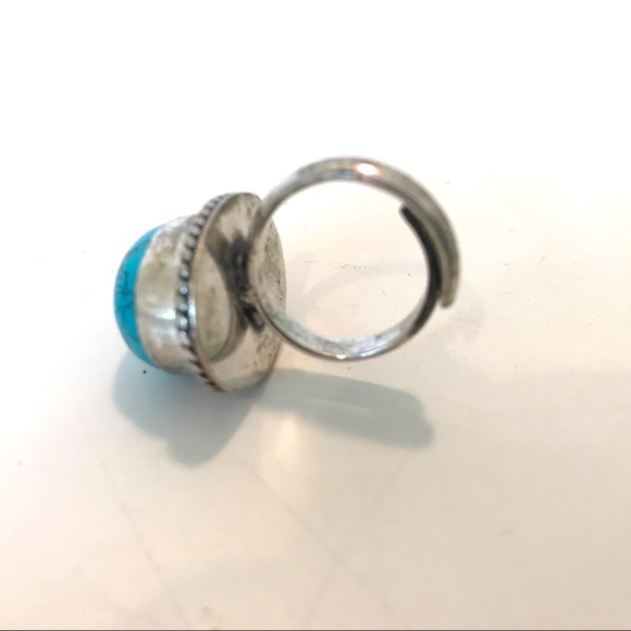 Semi-Precious Turquoise & Silver Adjustable Ring 3/4” - Picture 7 of 13